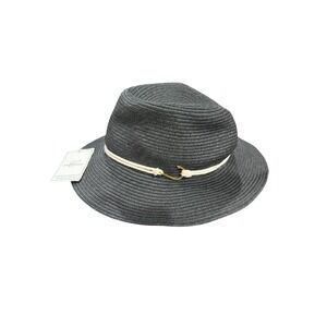John Callanan Fedora Hat Women OS Black Paper Straw Fish Hook Permanent Vacation